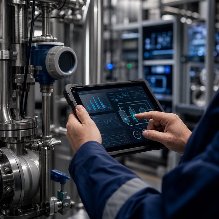 Ingeniero supervisando datos de un proceso industrial